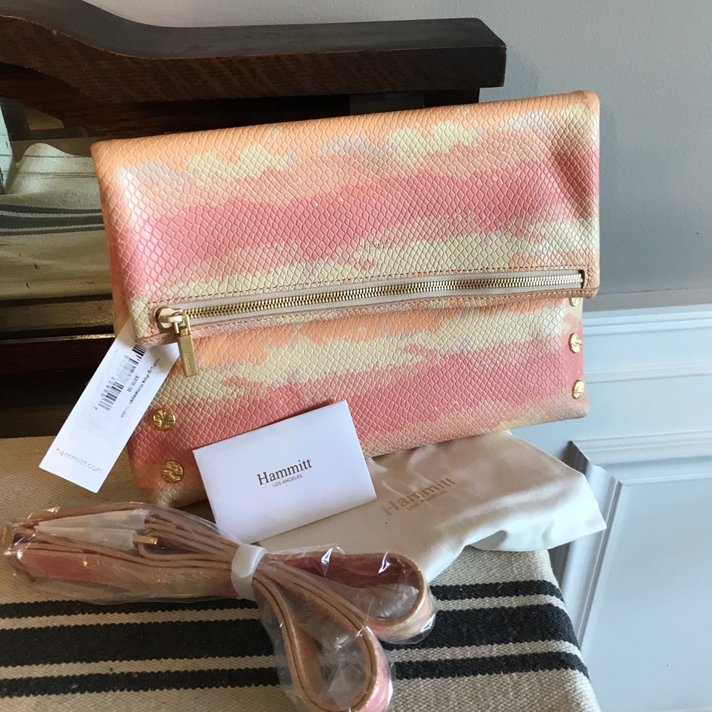 NWT Hammitt VIP Pink Himalayan Snake Brushed Gold Crossbody Bag Large Retail 375